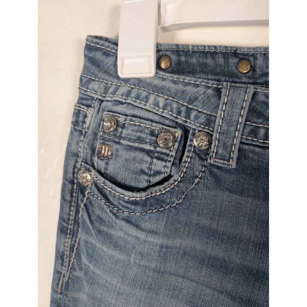 Miss Me Jeans Womens 26 Blue Skinny Stretch‎ Fleur de Lis Rhinestones JP578352